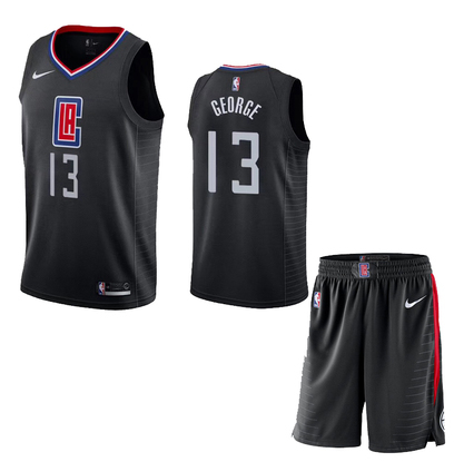 Men Los Angeles Clippers #13 Paul George Black NBA Stitched Jersey(With Shorts)