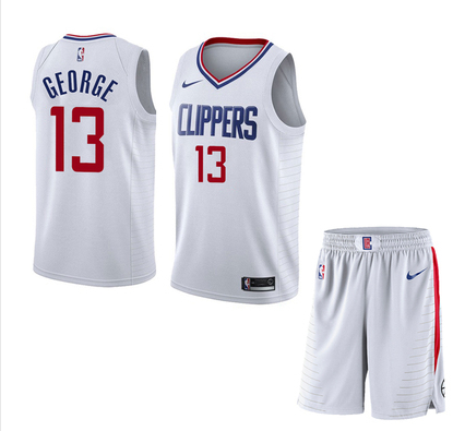 Men Los Angeles Clippers #13 Paul George White NBA Stitched Jersey(With Shorts)