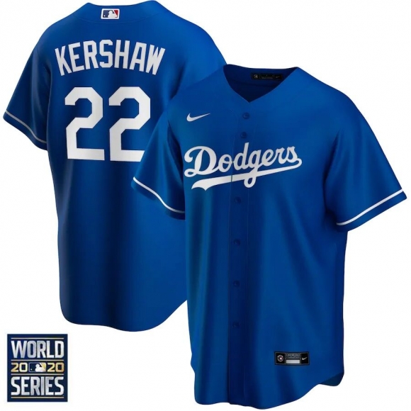 Men Los Angeles Dodgers #22 Clayton Kershaw Blue 2020 World Series Bound stitched MLB Jersey