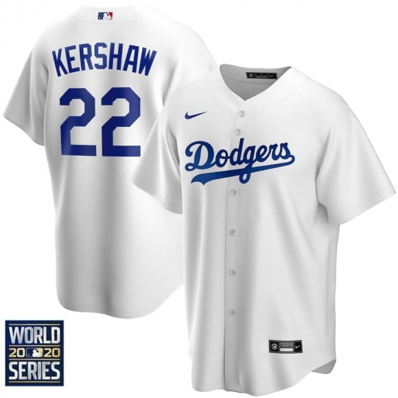 Men Los Angeles Dodgers #22 Clayton Kershaw White 2020 World Series Bound stitched MLB Jersey