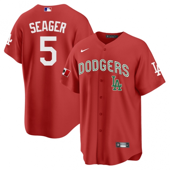Men Los Angeles Dodgers #5 Corey Seager 2021 Mexican Heritage Red Stitched Baseball Jersey