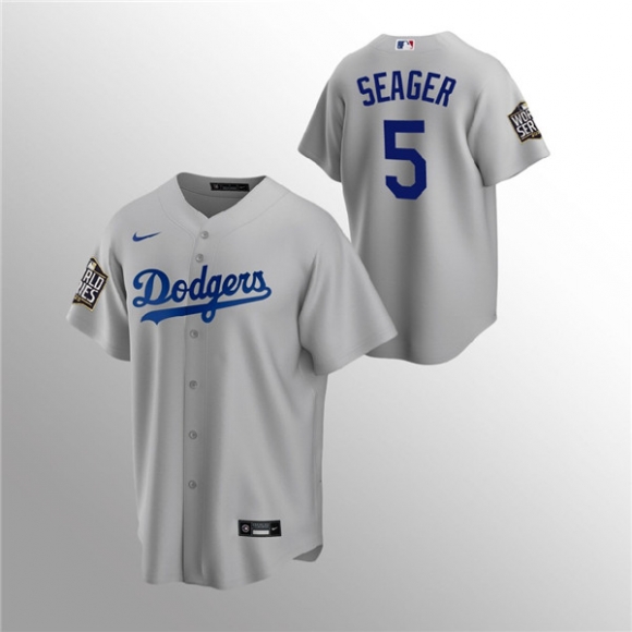 Men Los Angeles Dodgers #5 Corey Seager Grey 2020 World Series Bound stitched MLB Jersey