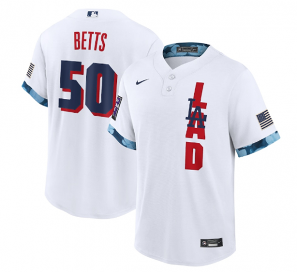 Men Los Angeles Dodgers #50 Mookie Betts 2021 White All-Star Cool Base Stitched MLB Jersey