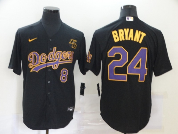 Men Los Angeles Dodgers Front #8 Back #24 Kobe Bryant Throwback Black MLB With KB Patch Cool Base Stitched Jersey