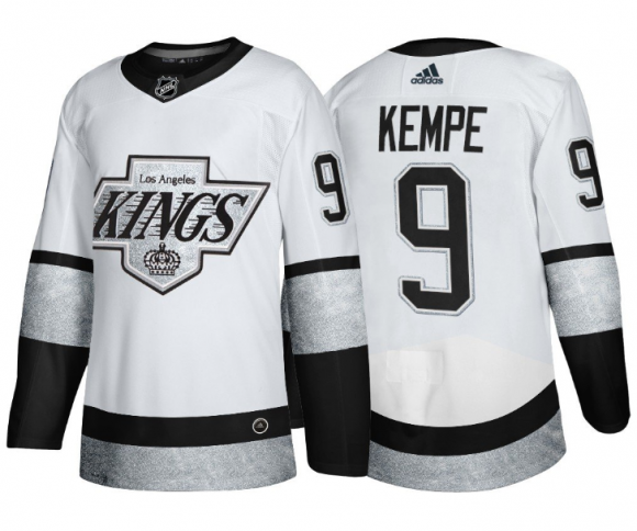 Men Los Angeles Kings #9 Adrian Kempe White Throwback Stitched Jersey