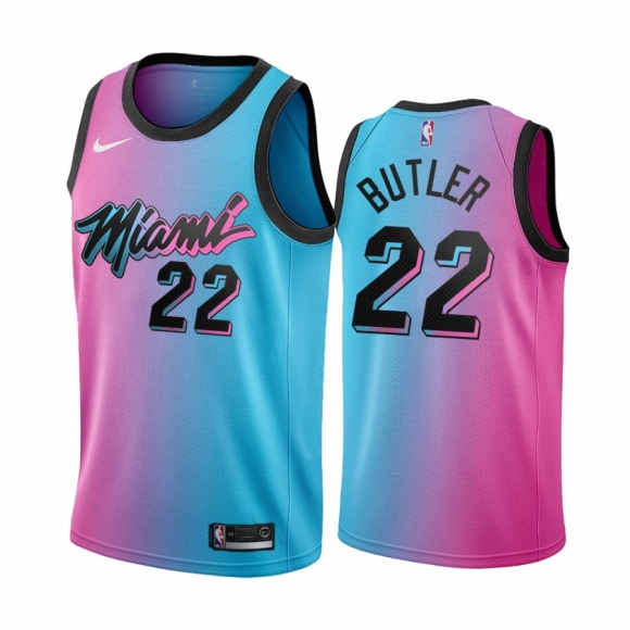 Men Miami Heat #22 Jimmy Butler 2021 Blue/Pink City Edition Vice Stitched Jersey