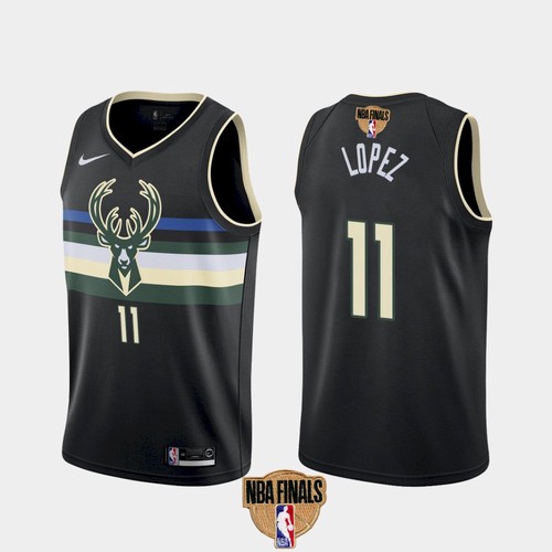 Men Milwaukee Bucks #11 Brook Lopez 2021 NBA Finals Black Statement Edition Stitched Jersey