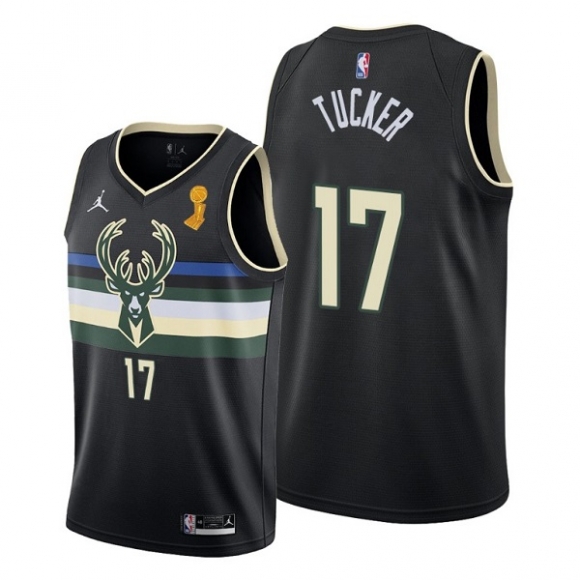 Men Milwaukee Bucks #17 P.J. Tucker 2021 Black Finals Champions Stitched Basketball Jersey