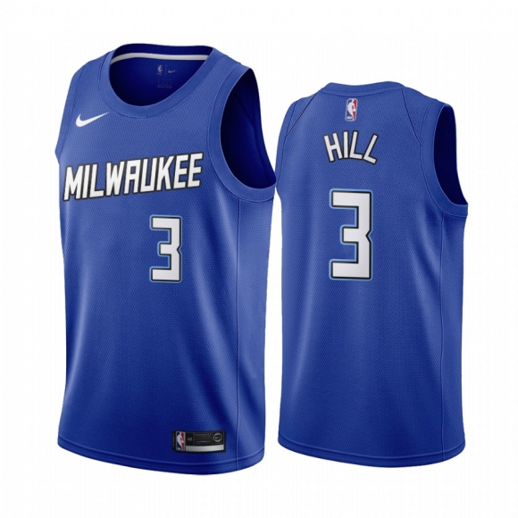 Men Milwaukee Bucks #3 George Hill Navy NBA City Edition New Uniform 2020-21 Stitched Jersey