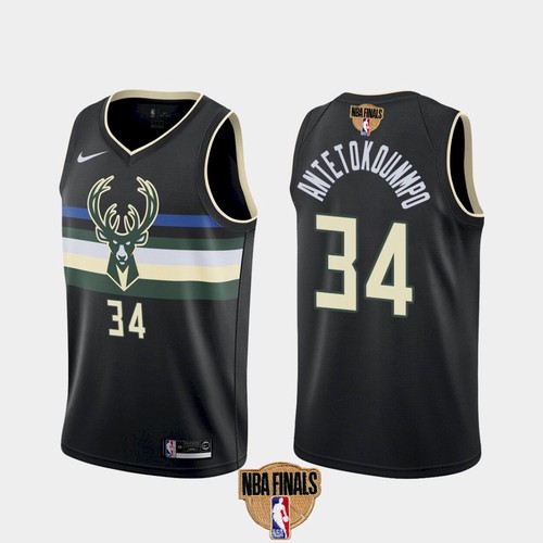 Men Milwaukee Bucks #34 Giannis Antetokounmpo 2021 NBA Finals Black Statement Edition Stitched Jersey