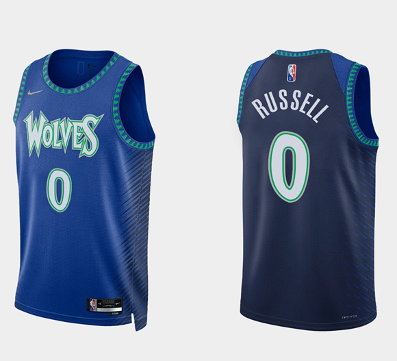 Men Minnesota Timberwolves #0 D'angelo Russell 2021/22 City Edition Royal 75th Anniversary Stitched Jersey