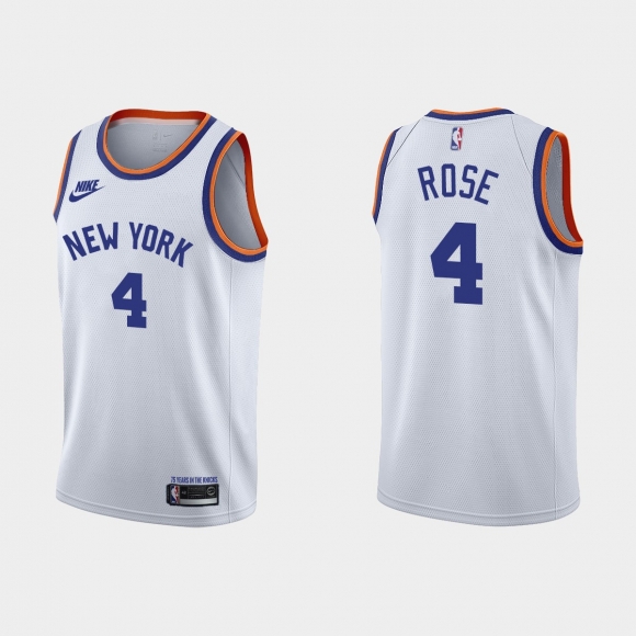 Men New Yok Knicks #4 Derrick Rose 2021/2022 White 75th Anniversary City Edition Stitched Jersey