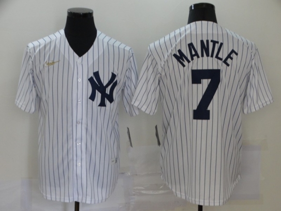 Men New York Yankees #7 Mickey Mantle New White Throwback Cool Base Stitched Jersey