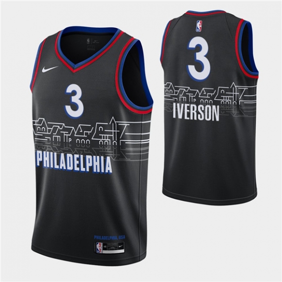 Men Philadelphia 76ers #3 Allen Iverson Black NBA City Swingman 2020-21 Stitched Jersey