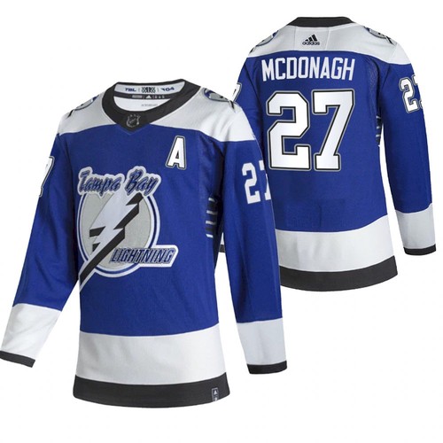 Men Tampa Bay Lightning #27 Ryan McDonagh 2021 Blue Reverse Retro Stitched Jersey