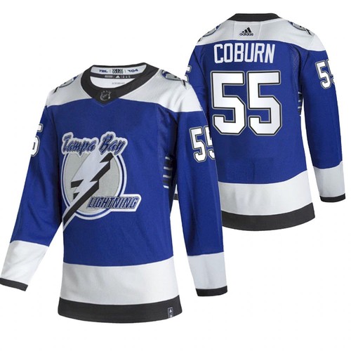 Men Tampa Bay Lightning #55 Braydon Coburn 2021 Blue Reverse Retro Stitched Jersey