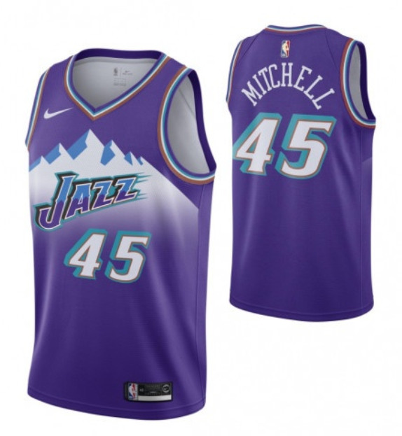 Men Utah Jazz #45 Donovan Mitchell Purple NBA City Edition Throwback Stitched Jersey
