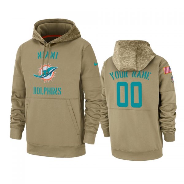 Miami Dolphins Customized Tan 2019 Salute To Service Sideline Therma Pullover Hoodie (Check Description If You Want Women Size)