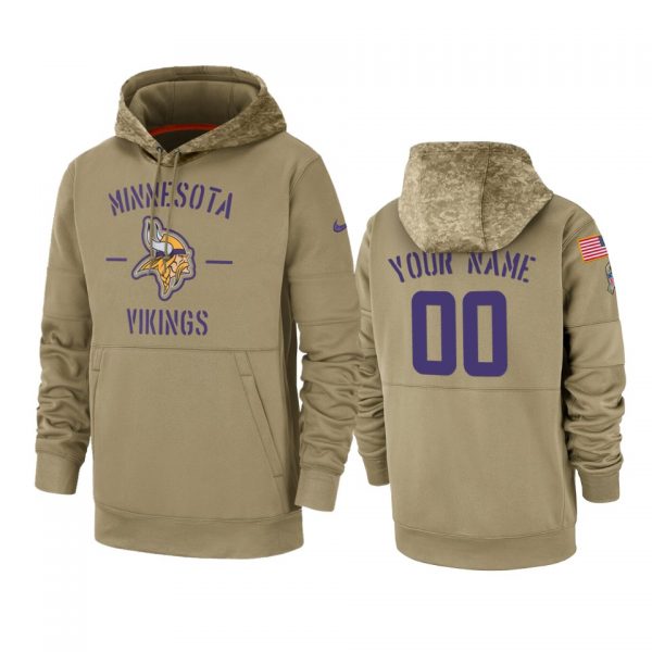 Minnesota Vikings Customized Tan 2019 Salute To Service Sideline Therma Pullover Hoodie (Check Description If You Want Women Size)