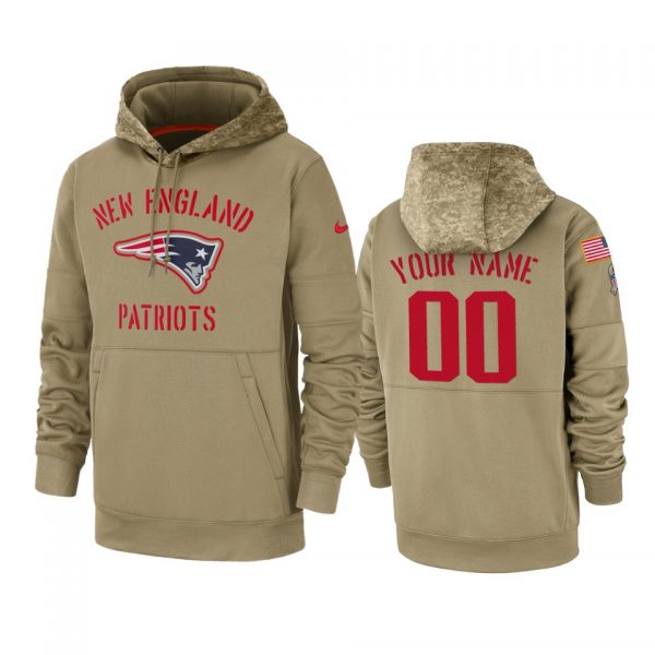 New England Patriots Customized Tan 2019 Salute To Service Sideline Therma Pullover Hoodie (Check Description If You Want Women Size)