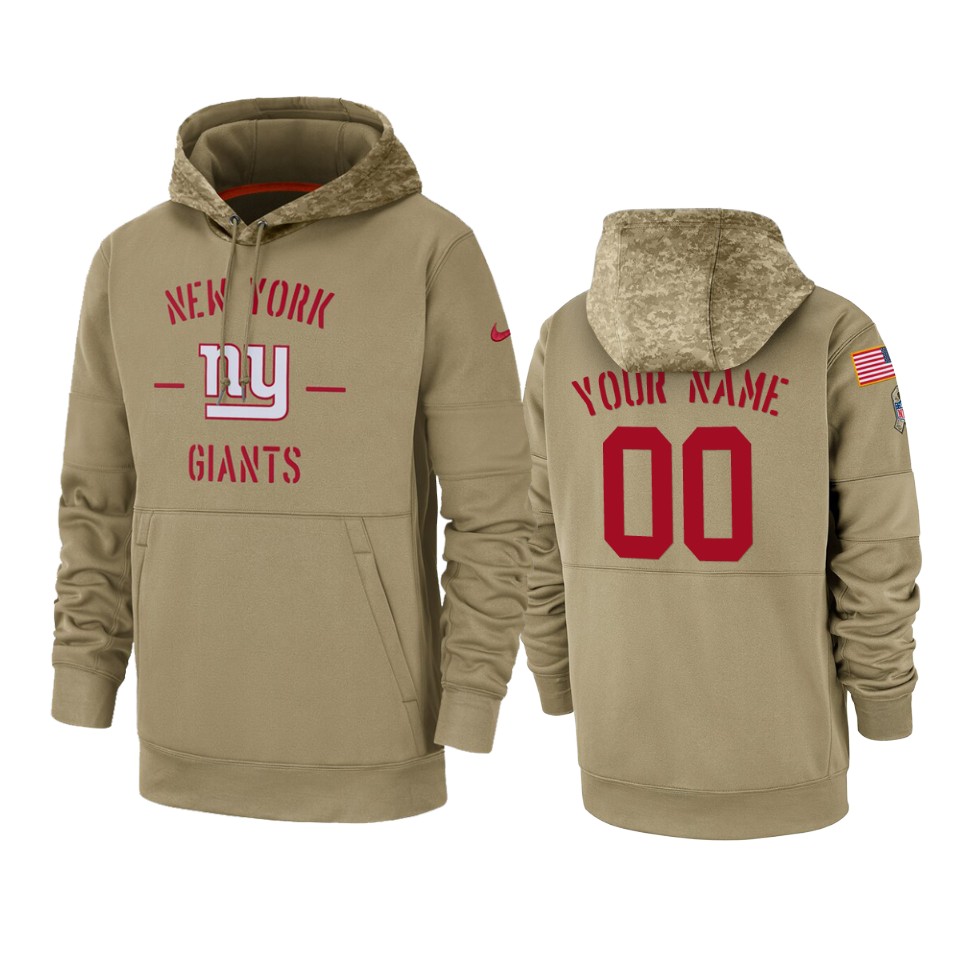 New York Giants Customized Tan 2019 Salute To Service Sideline Therma Pullover Hoodie (Check Description If You Want Women Size)