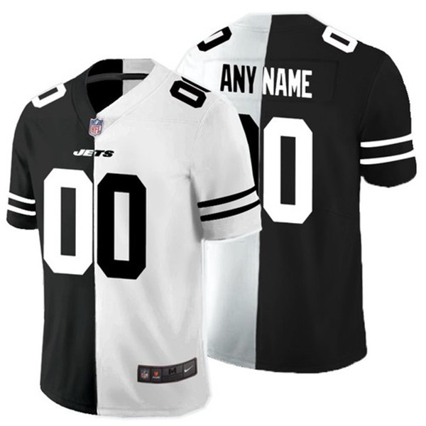 New York Jets Custom Black White Split Limited Stitched Jersey (Check Description If You Want Women Size)