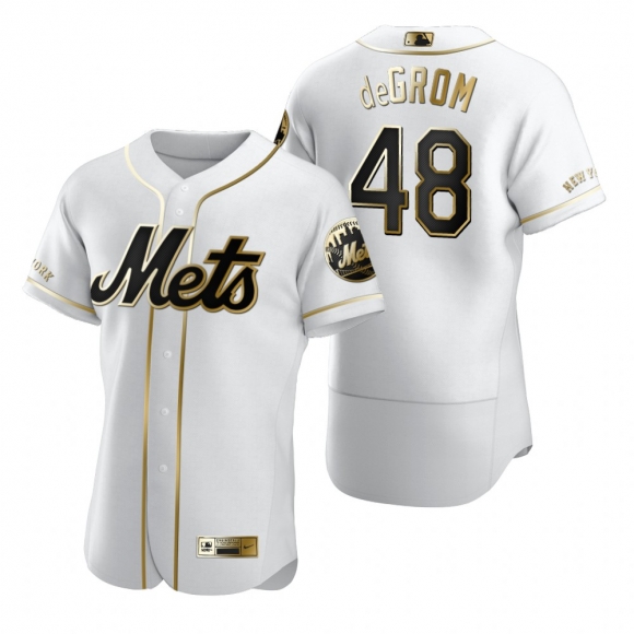 New York Mets #48 Jacob DeGrom White Nike Men Authentic Golden Edition MLB Jersey