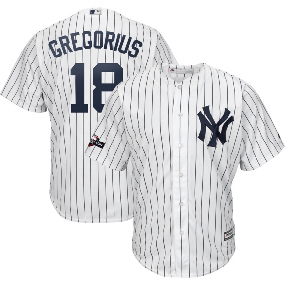 New York Yankees #18 Didi Gregorius Majestic 2019 Postseason Official Cool Base Player Jersey White Navy