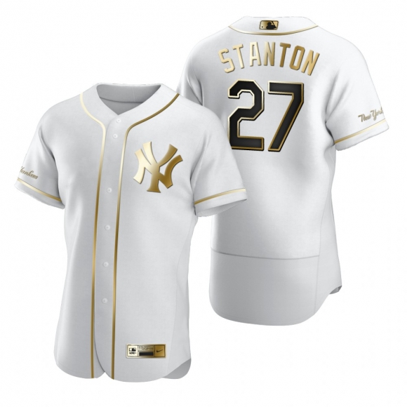 New York Yankees #27 Giancarlo Stanton White Nike Men Authentic Golden Edition MLB Jersey