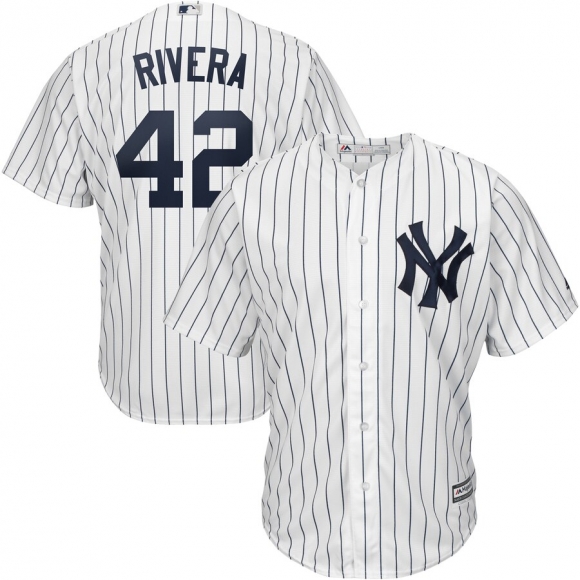 New York Yankees #42 Mariano Rivera Majestic Home 2019 Hall of Fame Cool Base Player Jersey White Navy