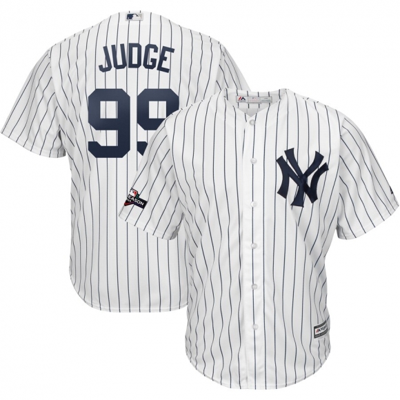 New York Yankees #99 Aaron Judge Majestic 2019 Postseason Official Cool Base Player Jersey White Navy