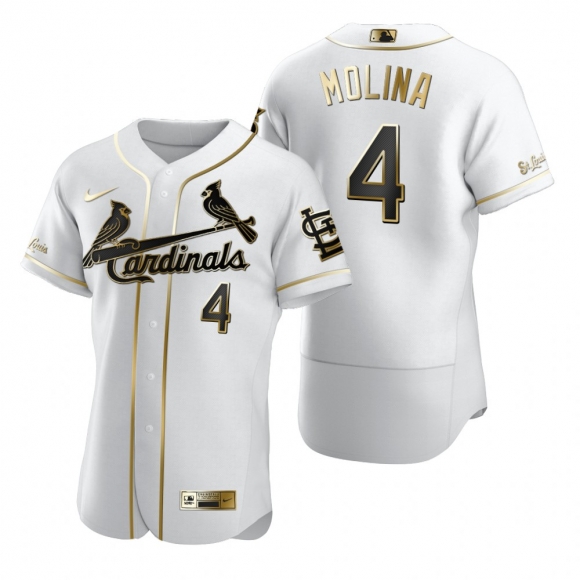 St. Louis Cardinals #4 Yadier Molina White Nike Men Authentic Golden Edition MLB Jersey