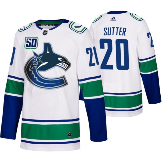 Vancouver Canucks #20 Brandon Sutter 50th Anniversary Men White 2019-20 Away Authentic NHL Jersey