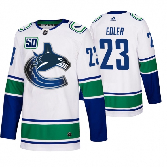 Vancouver Canucks #23 Alexander Edler 50th Anniversary Men White 2019-20 Away Authentic NHL Jersey
