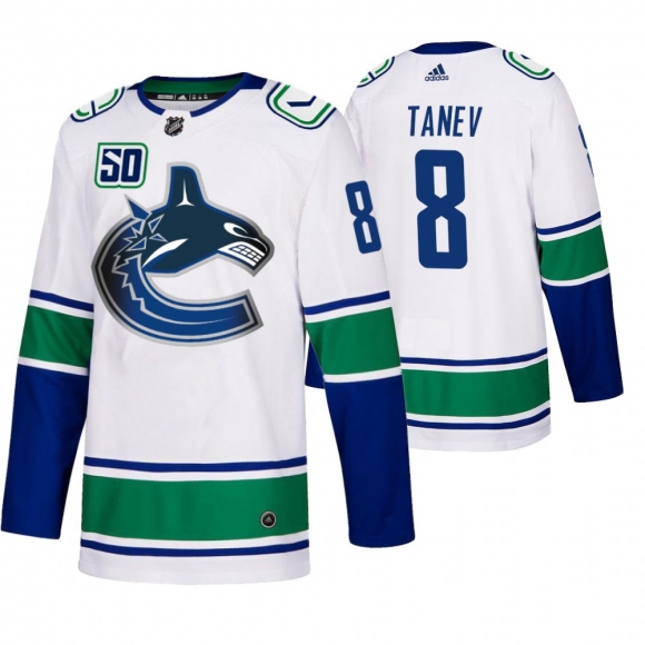 Vancouver Canucks #8 Christopher Tanev 50th Anniversary Men White 2019-20 Away Authentic NHL Jersey
