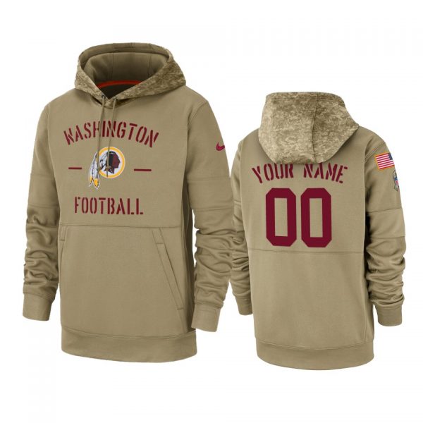 Washington Redskins Customized Tan 2019 Salute To Service Sideline Therma Pullover Hoodie (Check Description If You Want Women Size)