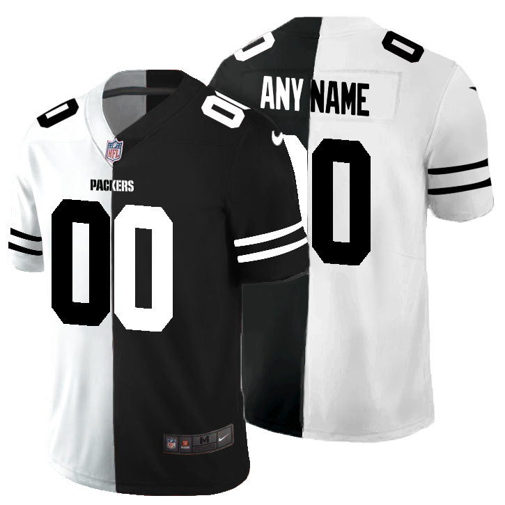Green Bay Packers Custom Black White Split Limited Stitched Jersey (Check Description If You Want Women Size)