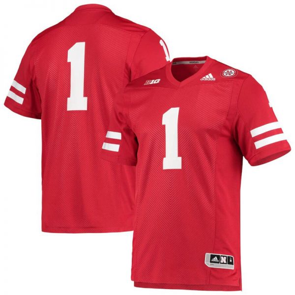 Men #1 Nebraska Huskers adidas Team Scarlet Premier Football Jersey