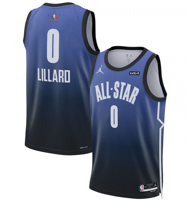 Men 2023 All-Star #0 Damian Lillard Blue Game Swingman Stitched Basketball Jersey