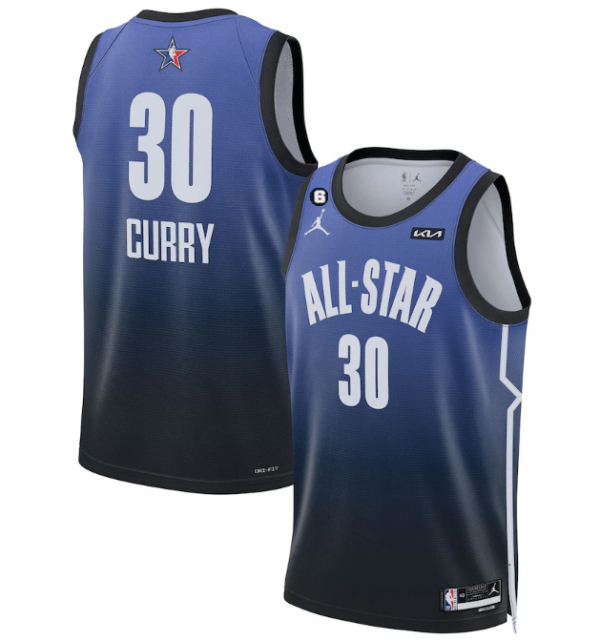Men 2023 All-Star #30 Stephen Curry Blue With NO.6 Patch Game Swingman Stitched Basketball Jersey