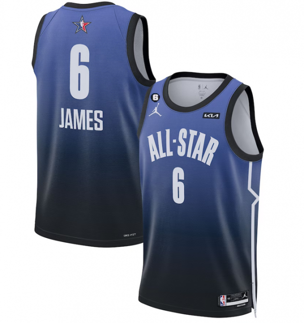 Men 2023 All-Star #6 LeBron James Blue With NO.6 Patch Game Swingman Stitched Basketball Jersey