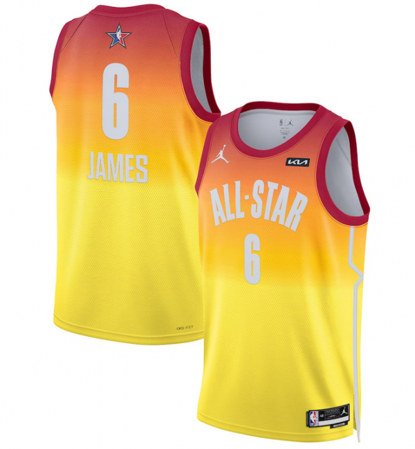 Men 2023 All-Star #6 LeBron James Orange Game Swingman Stitched Basketball Jersey