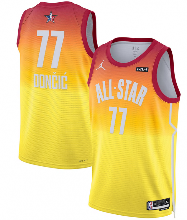 Men 2023 All-Star #77 Luka Doncic Orange Game Swingman Stitched Basketball Jersey
