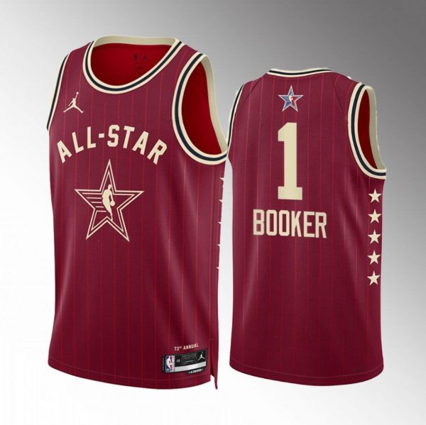 Men 2024 All-Star #1 Devin Booker Crimson Stitched Basketball Jersey