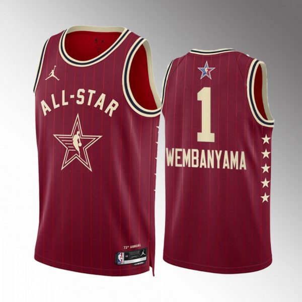 Men 2024 All-Star #1 Victor Wembanyama Crimson Stitched Basketball Jersey