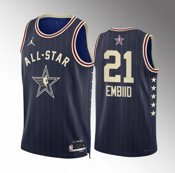 Men 2024 All-Star #21 Joel Embiid Stitched Navy Basketball Jersey