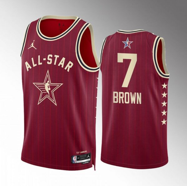 Men 2024 All-Star #7 Jaylen Brown Crimson Stitched Basketball Jersey