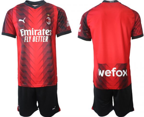 AC milan Custom 2023/24 Red/Black Home Soccer Jersey Suit