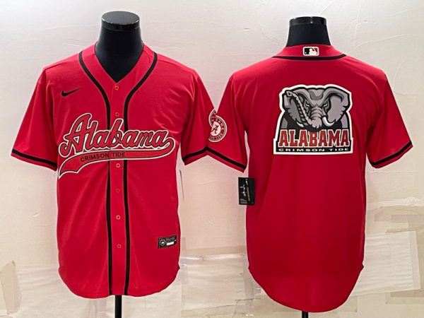 Men Alabama Crimson Tide Red Team Big Logo With Patch Cool Base Stitched Baseball Jersey