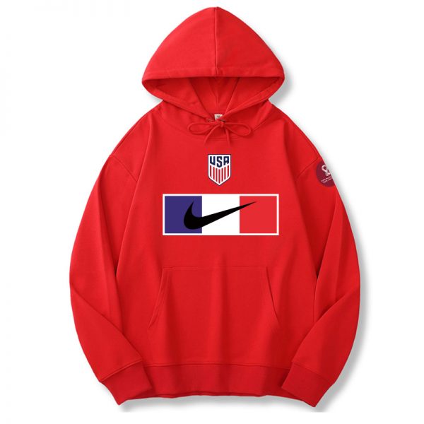 Men American World Cup Soccer Hoodie Red 001